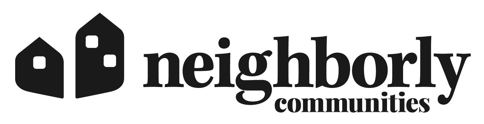 Neighborly Communities logo with two stylized houses and text.